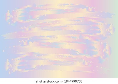 Vector holographic background in pastel colors. Iridescent abstract brush strokes in yellow-blue gradient space.