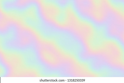 Vector holographic background. Pearlescent texture. Iridescent design in pastel hues. Hologram abstract background. 