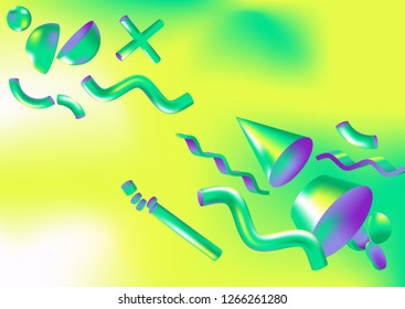 Vector holographic background with virtual 3D shapes for web, packaging, presentation, advertising, wallpaper, cover or poster.