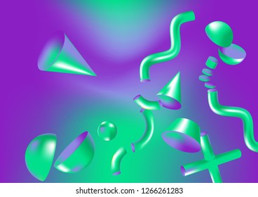 Vector holographic background with virtual 3D shapes for web, packaging, presentation, advertising, wallpaper, cover or poster.