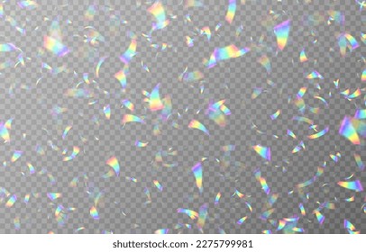 Vector holographic confetti on an isolated transparent background. Shiny confetti png. Rainbow confetti falling from the sky png. Serpentine, tinsel, png.