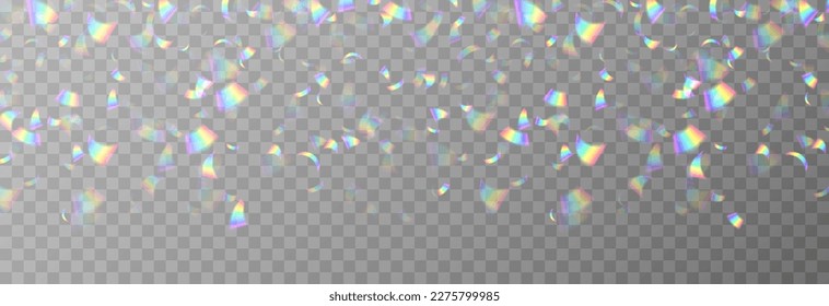 Vector holographic confetti on an isolated transparent background. Shiny confetti png. Rainbow confetti falling from the sky png. Serpentine, tinsel, png.