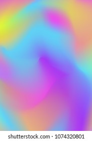 Vector holographic gradient background multicoloured for book, printing, poster, billboard, advertisement, cover, packaging, brochure, collage. Modern style trends 80s / 90s wallpaper. 10 eps