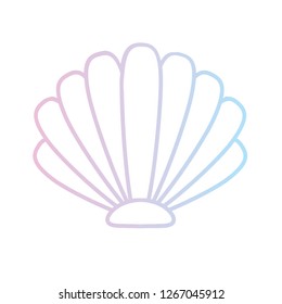 Vector holographic gradient contour hand drawn icon of shell isolated on white background 