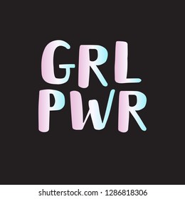Vector holographic hand drawn lettering grl pwr isolated on black background 