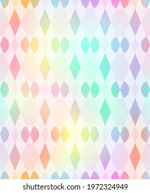 Vector Holographic or Iridescent Geometric Seamless Pattern in Pastel Colors. Pink, Blue, Mint and Purple.