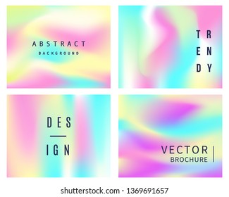 Vector holographic retro 80s, 90s futuristic cover set. Abstract poster, flyer templates. Mesh gradient shapes. Trendy minimal colorful branding design background.
