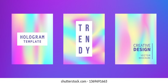 Vector holographic retro 80s, 90s futuristic cover set. Abstract poster, flyer templates. Mesh gradient shapes. Trendy minimal colorful branding design background.