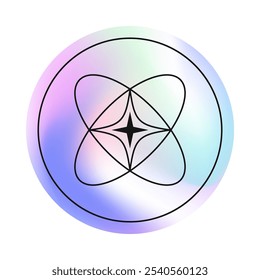 Vector holographic sticker or patch with outline cosmic symbol.Modern iridescent foil label in y2k aesthetic.Trendy 90s emblem for banners,social media marketing,branding,packaging,offers