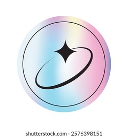 Vector holographic sticker or patch with outline cosmic symbol.Modern iridescent foil label in y2k aesthetic.Retro style,trendy 90s emblem for banners,social media,branding,packaging,offers