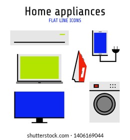 Vector home appliances set of icons in  flat line style for your design