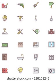 Conjunto de iconos de construcción, renovación y construcción de viviendas de vectores