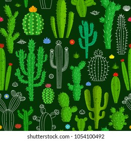 Vector home cactus seamless pattern.