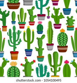 Vector home cactus seamless pattern.