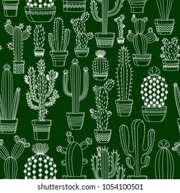 Vector home cactus seamless pattern.