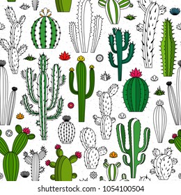 Vector home cactus seamless pattern.