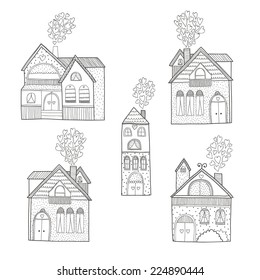 Vector home collection isolated on white background, house hand drawn with love