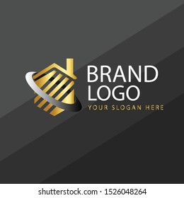 Vector  home with combination golden shape. Abstract emblem, design concept, logo, logotype element for template.