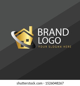 Vector  home with combination golden shape. Abstract emblem, design concept, logo, logotype element for template.