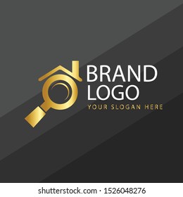 Vector  home with combination golden shape. Abstract emblem, design concept, logo, logotype element for template.