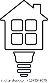 Vector home communications sign. A linear image of a light bulb lamp and a house inside. Isolated image on a white background. Logo option for smart home.