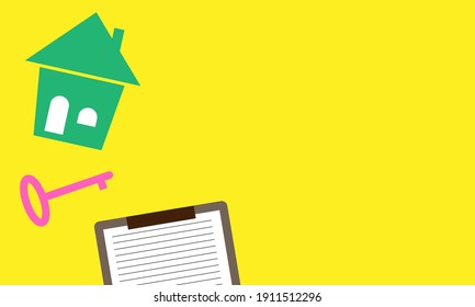Concepto de hogar vectorial, casa verde con espacio de copia, fondo amarillo para el diseño individual y texto