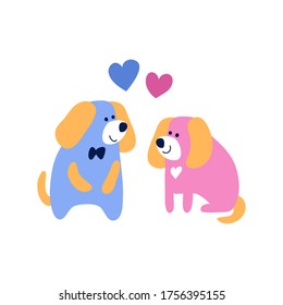 vector home dog cute cat baby.puppy child cartoon character. relationship love friendship, hearts. Modern simple illustration for paper clothes on white. 