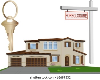 Vector home, foreclosure sign and a key