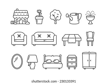 Vector Home and Furniture minimalistic line icon set