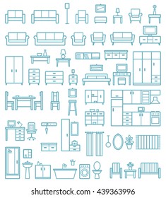 Vector home furniture outline icons set 2
