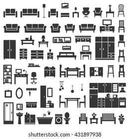 Vector Home Furniture Silhouette Icons Set 1
