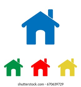 Vector home icon illustration. Vector. Big blue flat icon with red, green and yellow small icons at white background. Isolated.