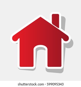 Vector home icon illustration. Vector. New year reddish icon with outside stroke and gray shadow on light gray background.