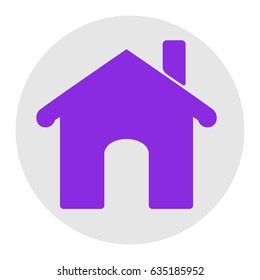 Vector home icon illustration. Vector. Violet flat icon on light gray circle at white background. Isolated.