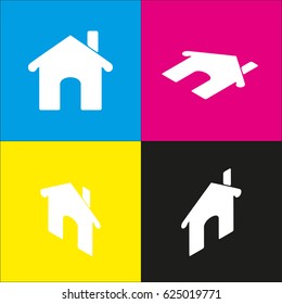 Vector home icon illustration. Vector. White icon with isometric projections on cyan, magenta, yellow and black backgrounds.