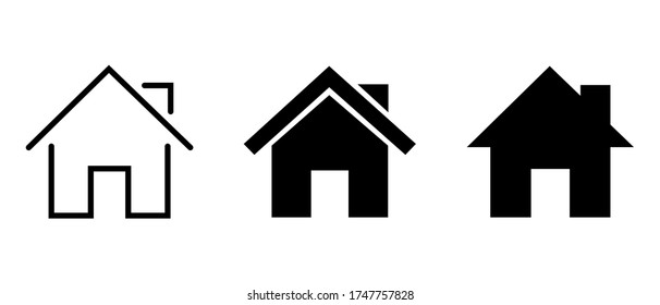 Vector home icons. House symbol. Set of real estate objects and houses black icons isolated on white background.