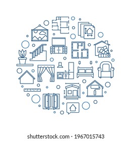 Vector Home Interior Decoration or Design circular concept line banner or illustration