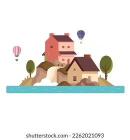 Gráfico de diseño plano del paisaje del hogar del vector