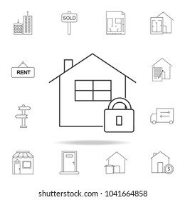 vector home lock Icon. Set of sale real estate element icons. Premium quality graphic design. Signs, outline symbols collection icon for websites, web design, mobile app on white background