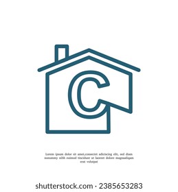 logotipo del hogar vectorial. Símbolo de la casa con letra C aislada en fondo blanco