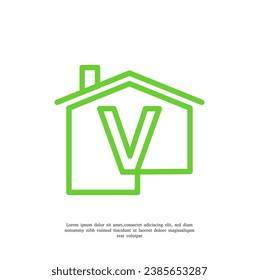 Vektor-Home-Logo. Häusliches Symbol mit V-Buchstabe einzeln auf weißem Hintergrund