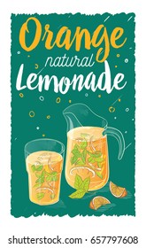 Vector home made lemonade with strawberry and slice of lemon illustration. Hand drawn sketch of soft drink for restaurant, bar, cafe menu design