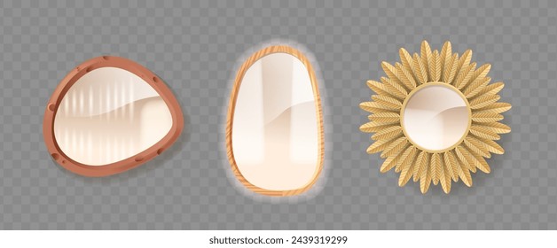 Vector Home Mirrors, Asymmetrical Rounded and Circular Shaped Versatile Decor Elements, Serve Functional Purposes