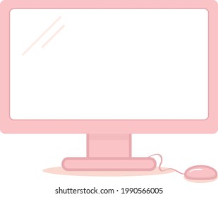 Vector Home Office Computer with Blank Screen and Mouse Icon Illustration and Logo. Perfect for web design, scrapbooking and other projects.