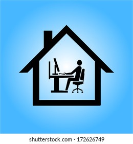 vector home office icon flat design infographic pictogram black on blue background