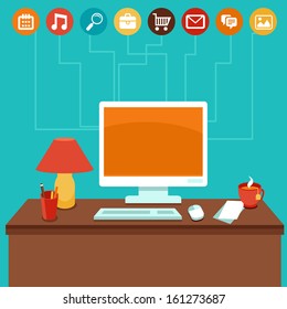 Vector home office - infographic design elements in flat style