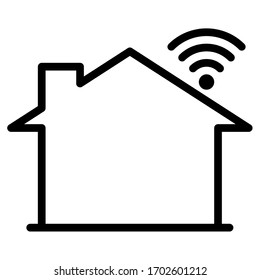 Vektorillustration ist das Kontursymbol zu Hause und Internet WiFi auf weißem Hintergrund.
