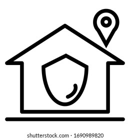 El vector es un icono del contorno de casa con la armadura guardada y la ubicación del pasador en fondo blanco.