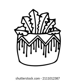Vector home plants in pots, outline drawings on a white background. Doodle style. Botanical garden vector clipart. Cartoon plants. Hand drawn flat elements