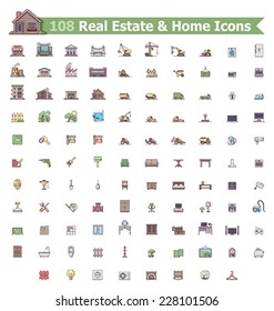Vector home and real estate contour icon set